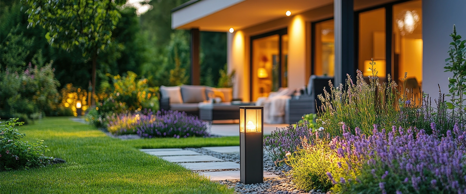 Wunderschön gepflegter Garten mit gesunden Pflanzen und sauberer Gestaltung.